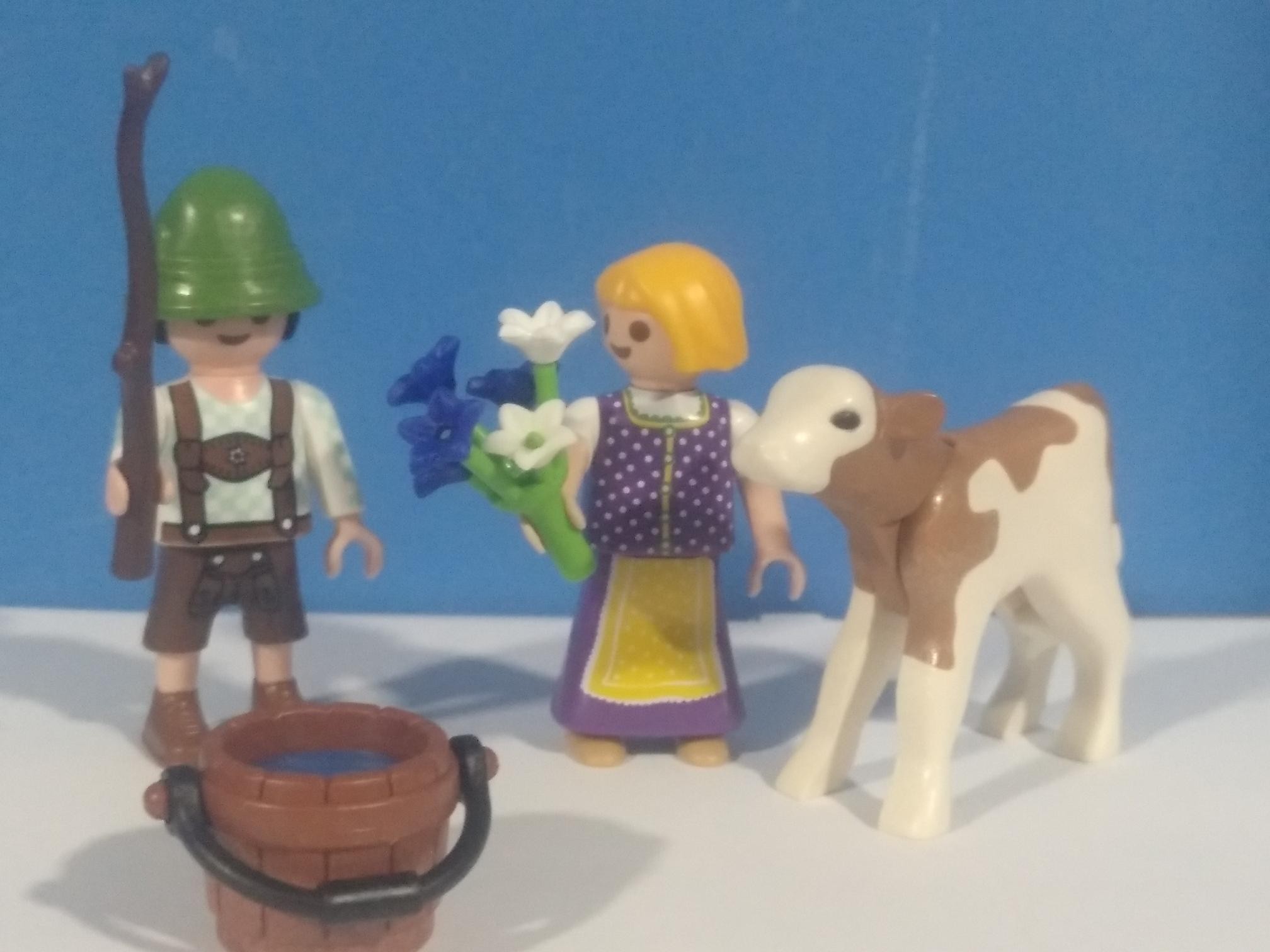 PLAYMOBIL NIÑO Y NIÑA CON VACA , BELEN , MEDIEVAL - 22/4/21