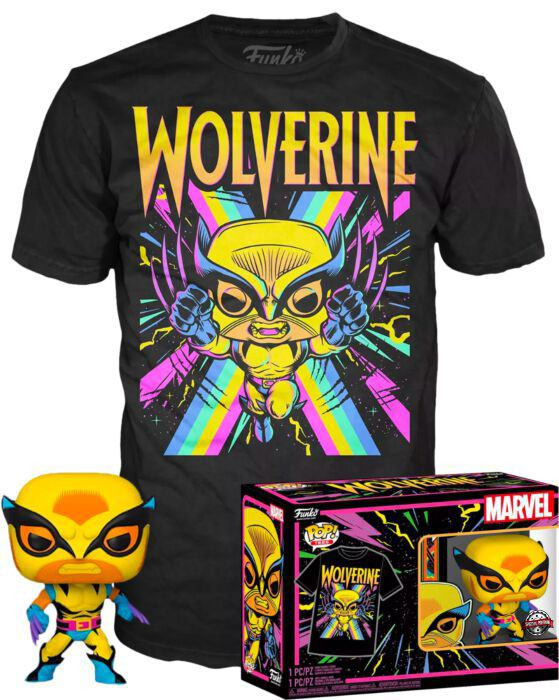 FUNKO POP CAMISETA + FUNKO EXCLUSIVO WOLVERINE BLACKLIGHT