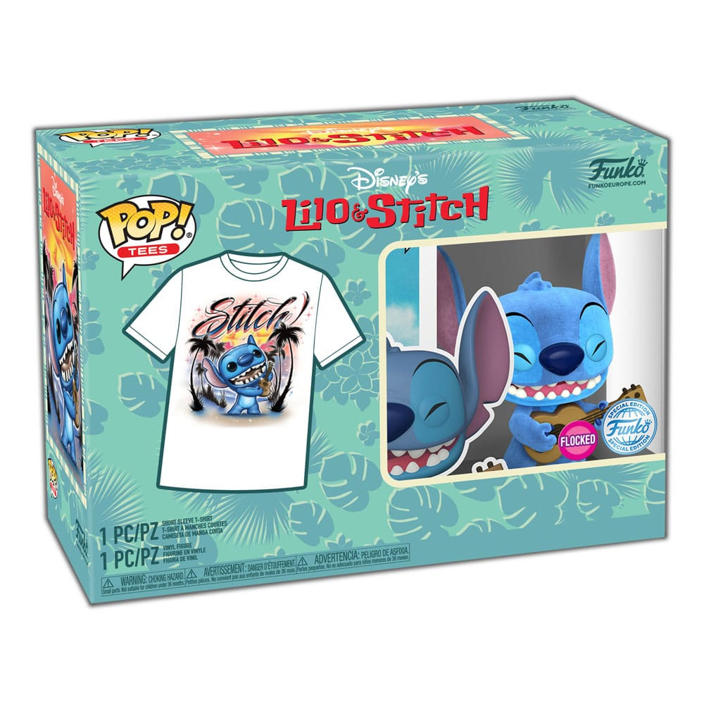 FUNKO POP CAMISETA Y FUNKO STITCH FLOCKED