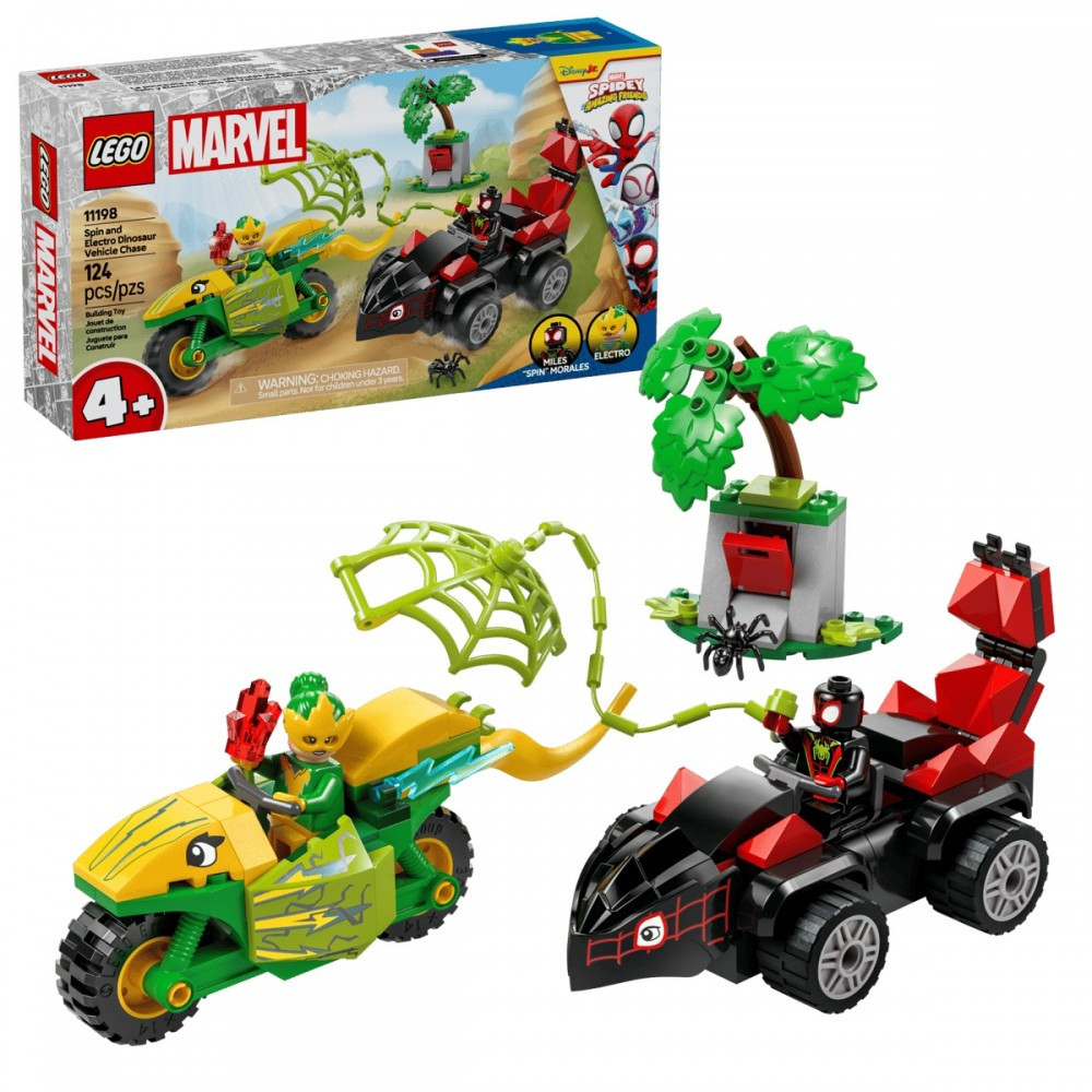 LEGO MARVEL 11198 - SPIN Y ELECTRO DUELO DE VEHICULOS DINOSAURIO