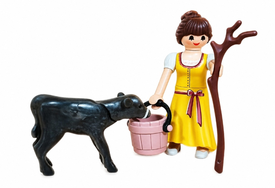 PLAYMOBIL ALDEANA , PASTORA CON VACA , BELEN - 22/7/26